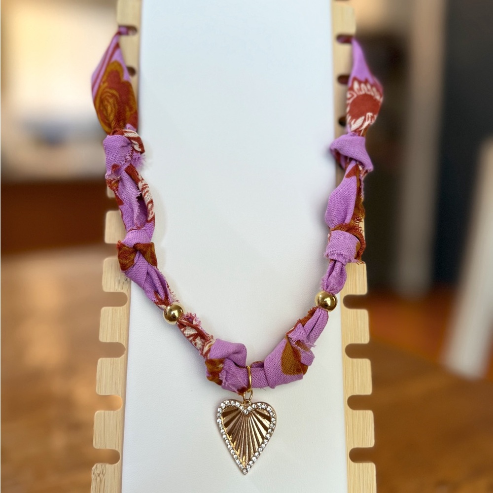 Bandana Scarf Necklace with Heart Pendant
